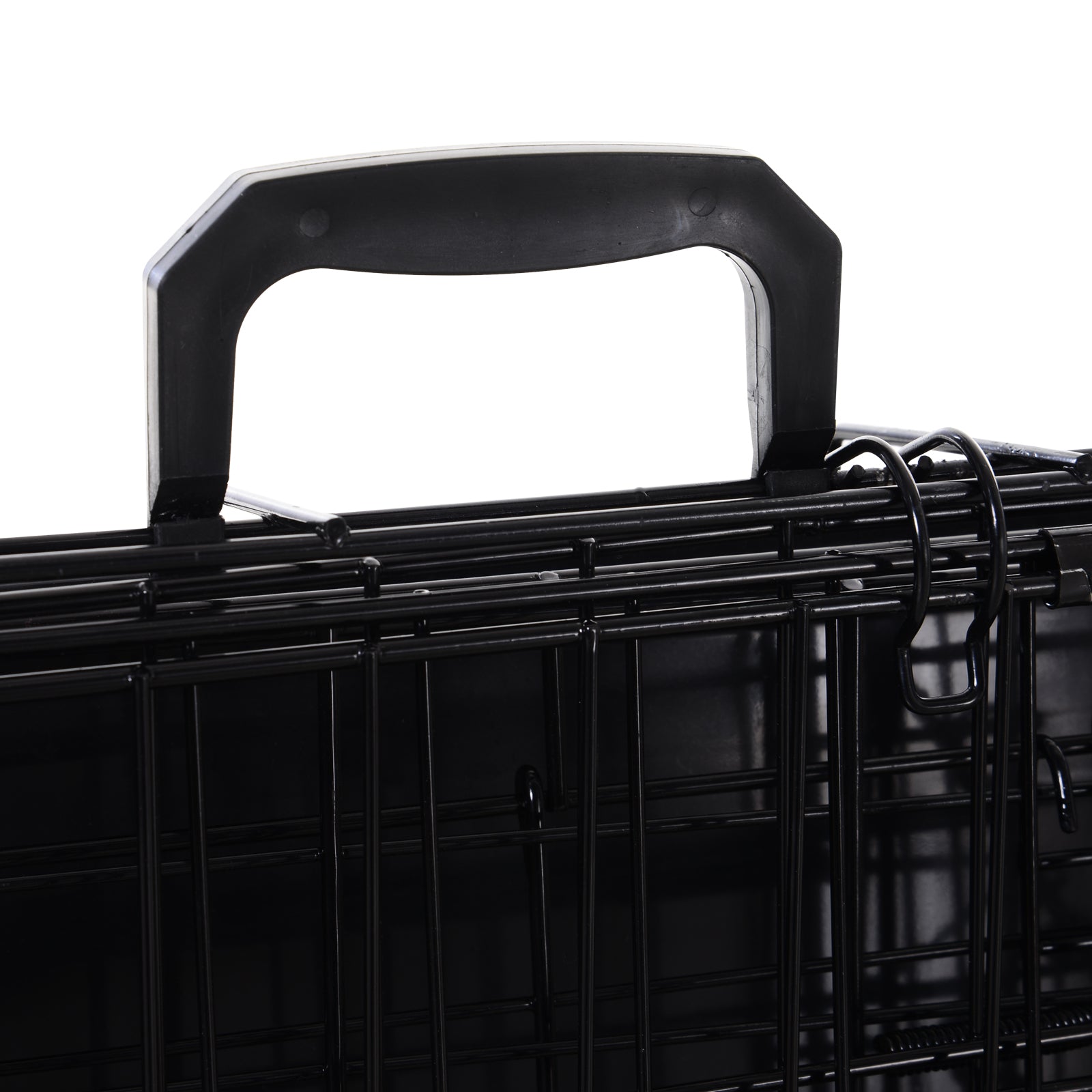 Black plastic handle with ergonomic curve on pawhut trapeze collapsible dog travel cage frame 93l x 58w easy cleaning