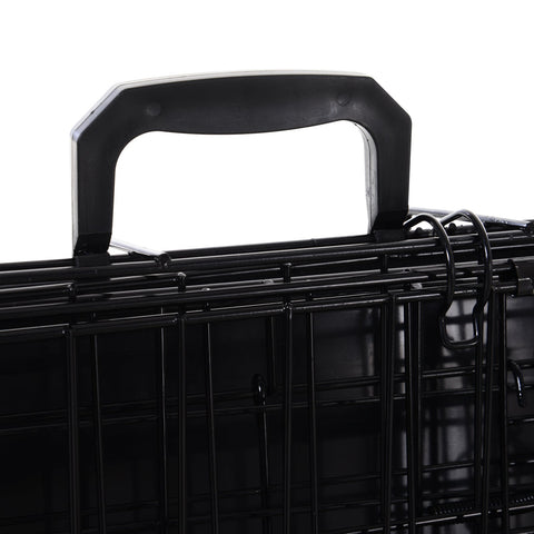 Black plastic handle with ergonomic curve on pawhut trapeze collapsible dog travel cage frame 93l x 58w easy cleaning