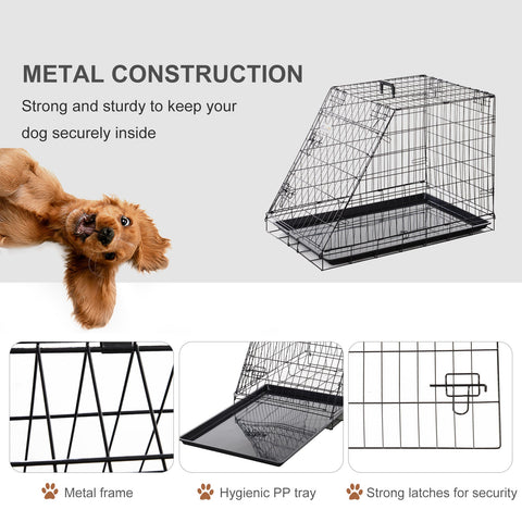 Black metal wire dog crate with hygienic pp tray 93l x 58w easy cleaning and comfortable carrying by pawhut