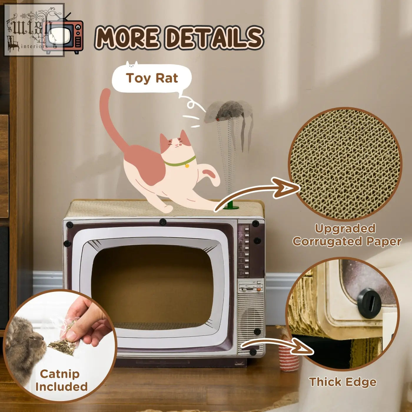Retro tv-shaped cat scratching board made of upgraded corrugated cardboard with thick edges for indoor cat scratching