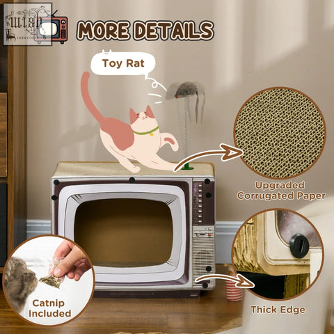 Retro tv-shaped cat scratching board made of upgraded corrugated cardboard with thick edges for indoor cat scratching