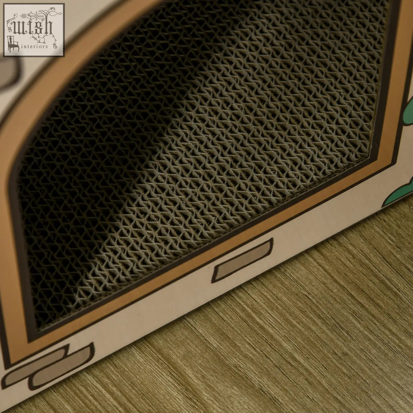 Beige cardboard cat scratching board with dark brown textured surface and cartoon trim for indoor cats in pawhut cat house