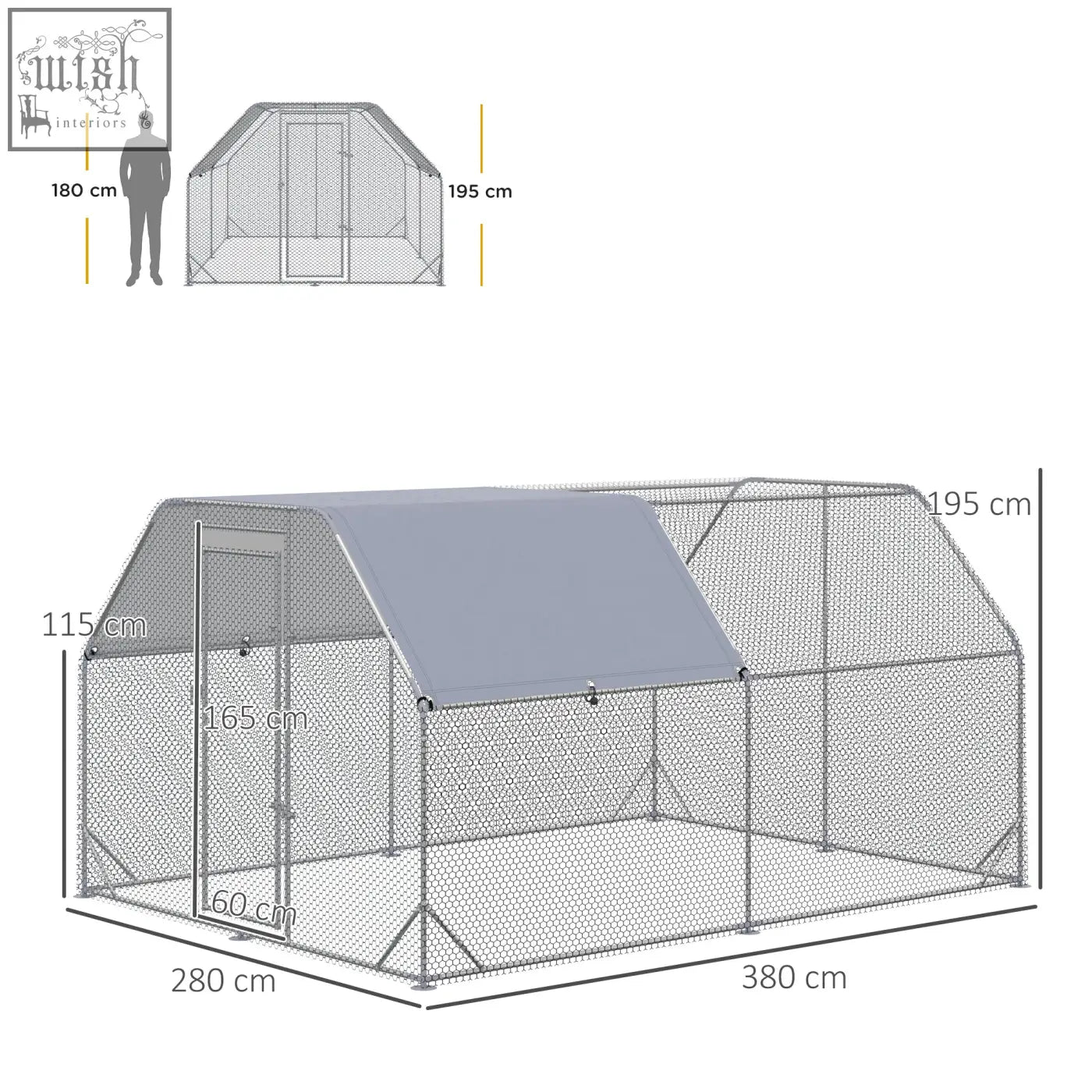 Gray fabric roofed pawhut walk chicken coop with steel wire fencing and front door for 10-12 chickens outdoors