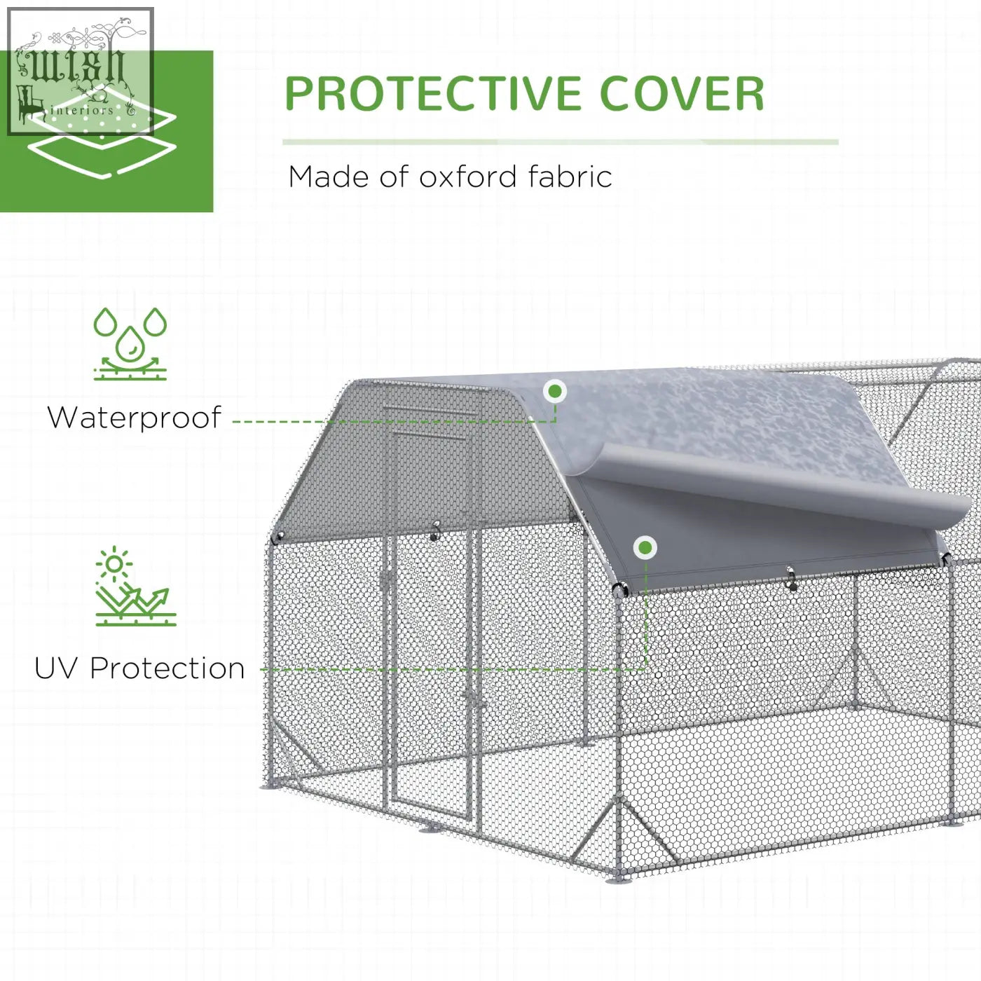 Gray oxford fabric protective cover for pawhut walk chicken coop with steel wire for outdoor hen house use