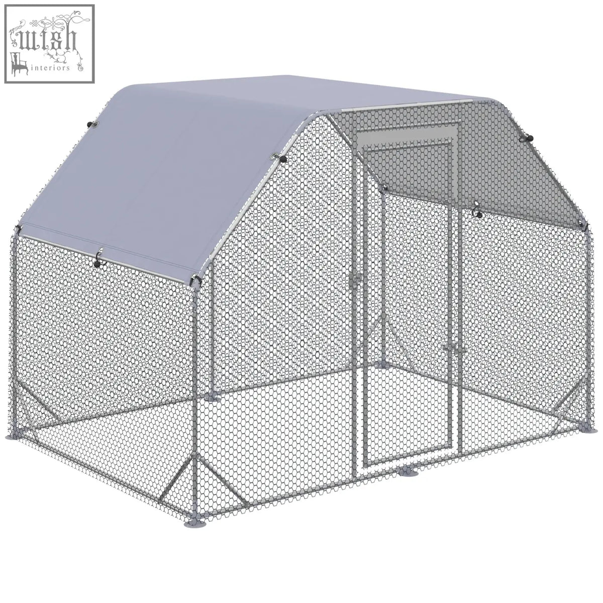 Gray fabric roofed pawhut walk chicken coop with steel wire fencing and front door for 4-6 chickens outdoors