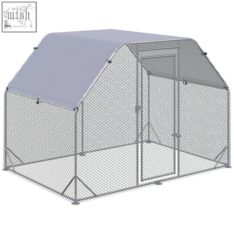 Gray fabric roofed pawhut walk chicken coop with steel wire fencing and front door for 4-6 chickens outdoors