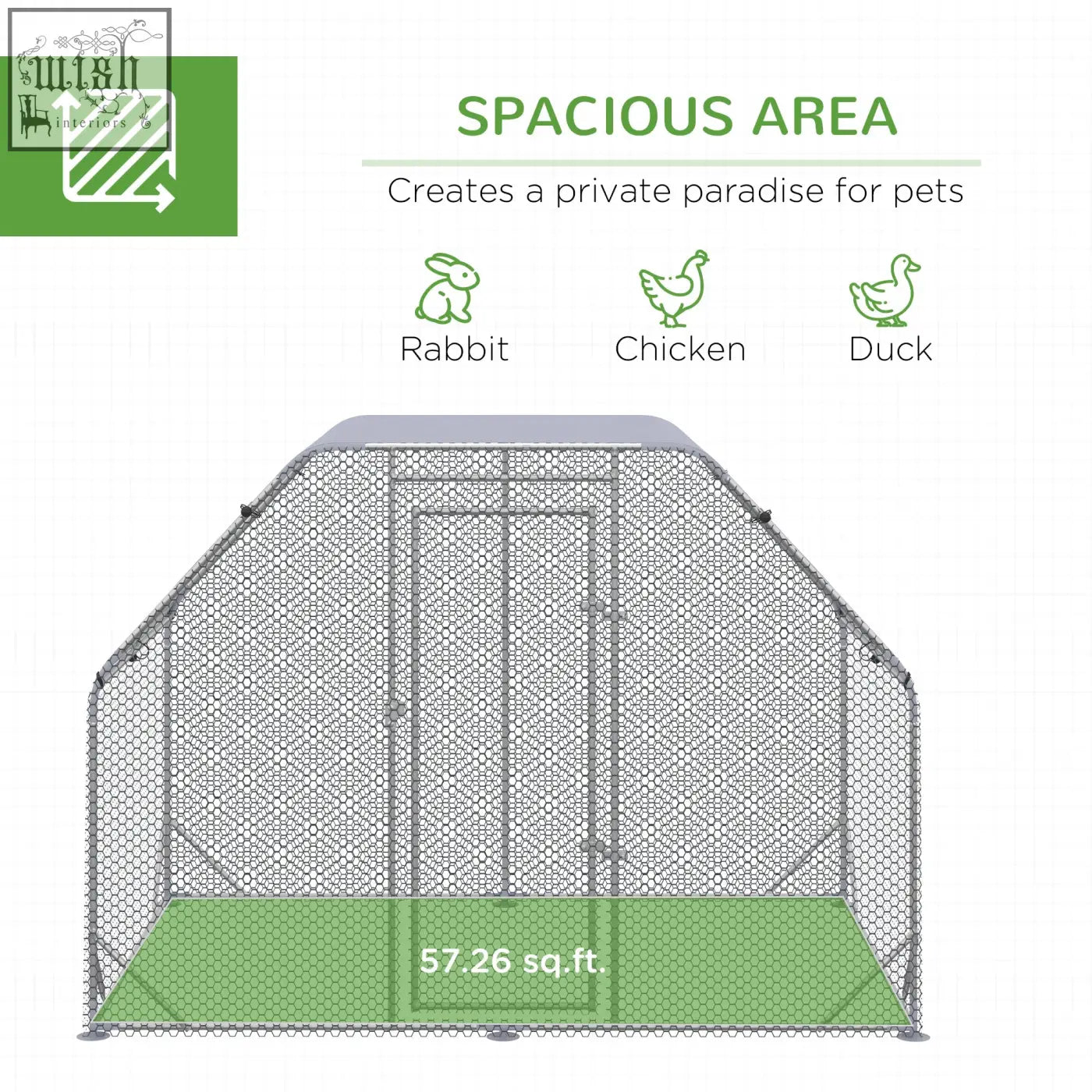 Silver steel wire pawhut walk chicken coop with green floor mat for rabbits chickens and ducks outdoor use