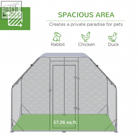 Silver steel wire pawhut walk chicken coop with green floor mat for rabbits chickens and ducks outdoor use