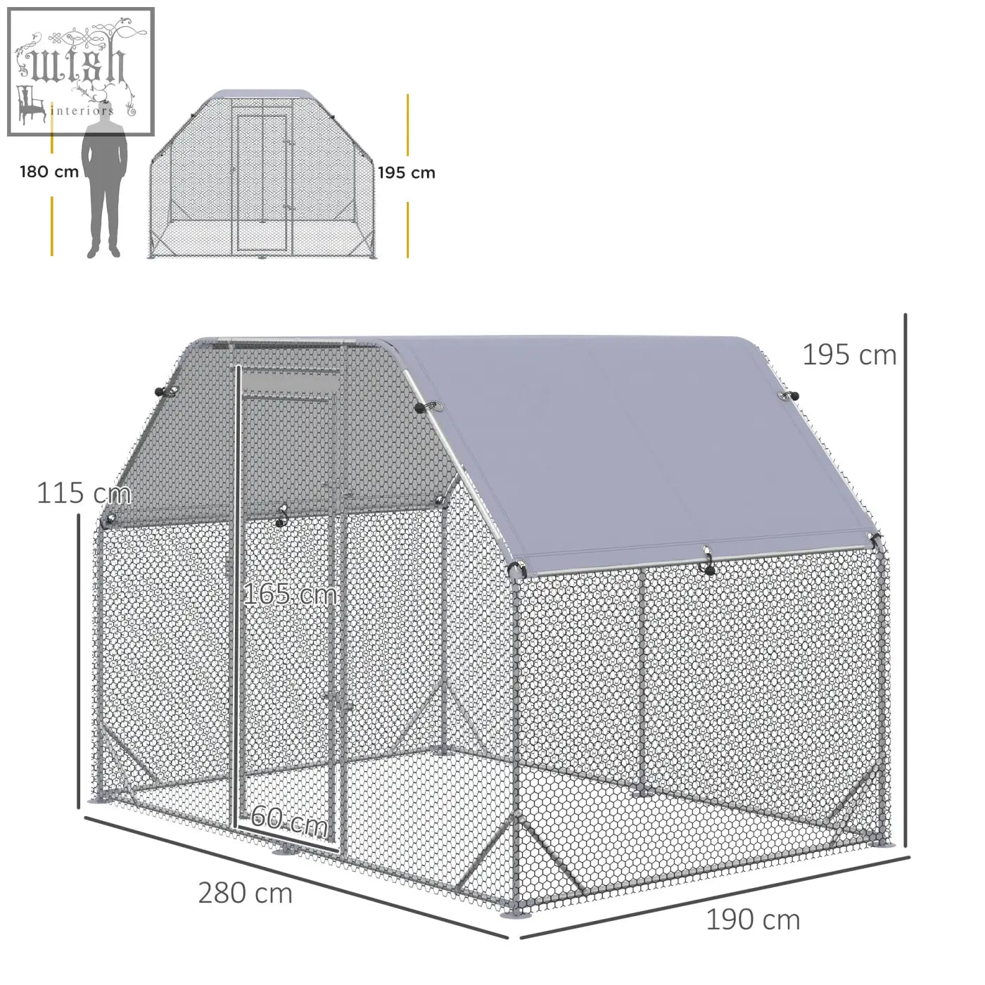 Silver metal pawhut walk chicken coop with steel wire hex mesh and gray fabric roof for 4-6 chickens