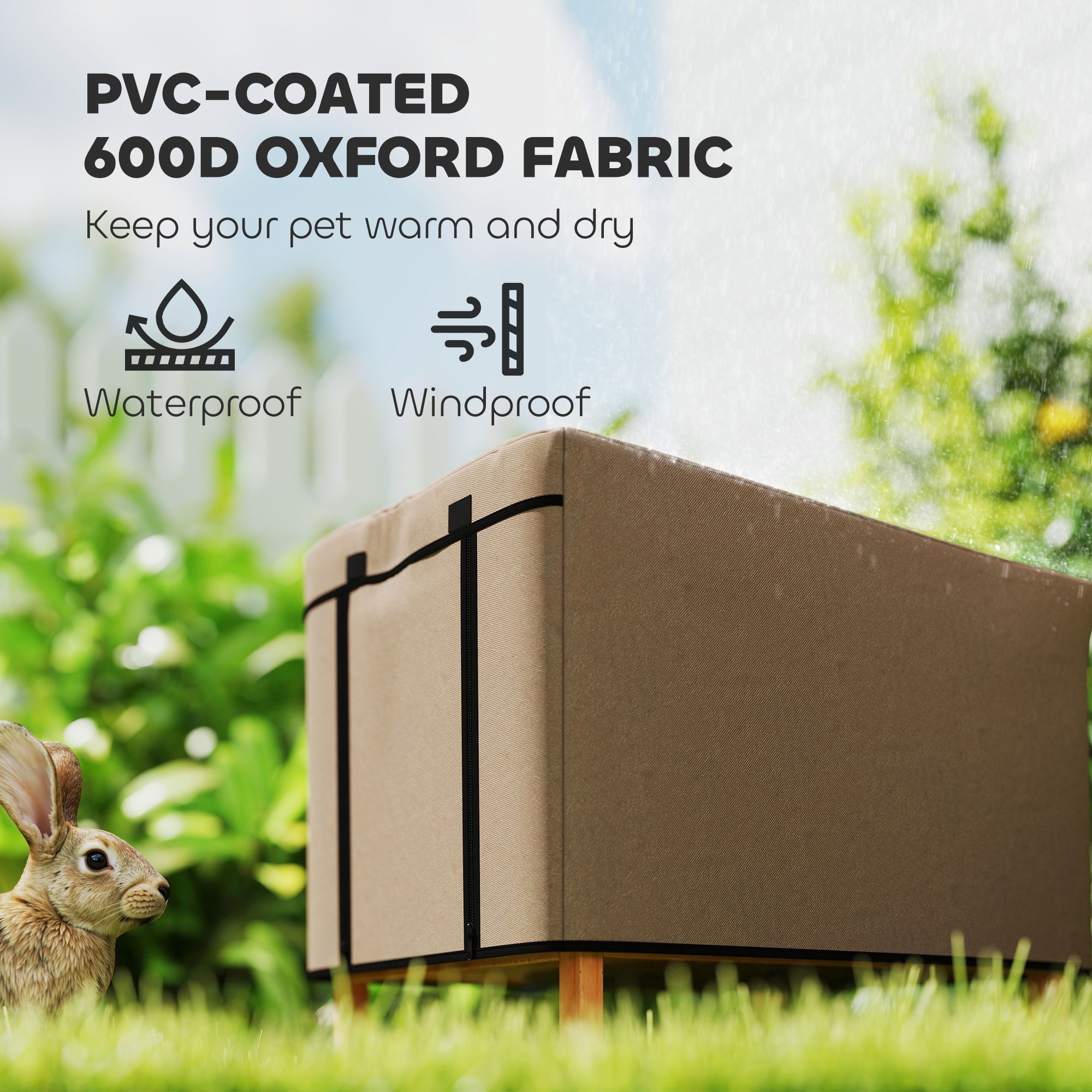 Beige pvc-coated 600d oxford fabric hutch cover with black trim for pawhut rabbit hutch 43 x 52 x 37 cm brown