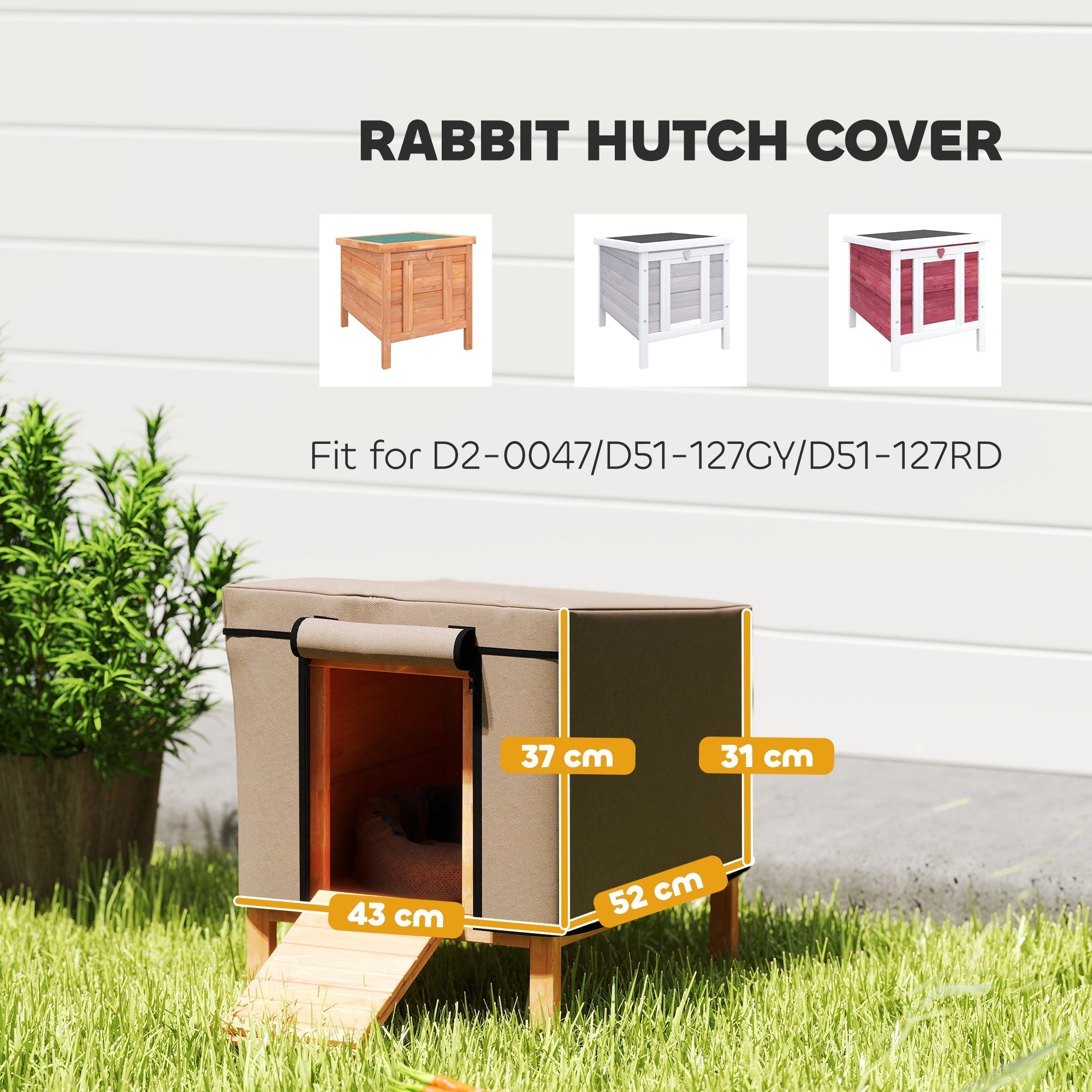 Beige oxford fabric hutch cover with roll up door and wooden legs for pawhut rabbit hutch 43x52x37 cm brown