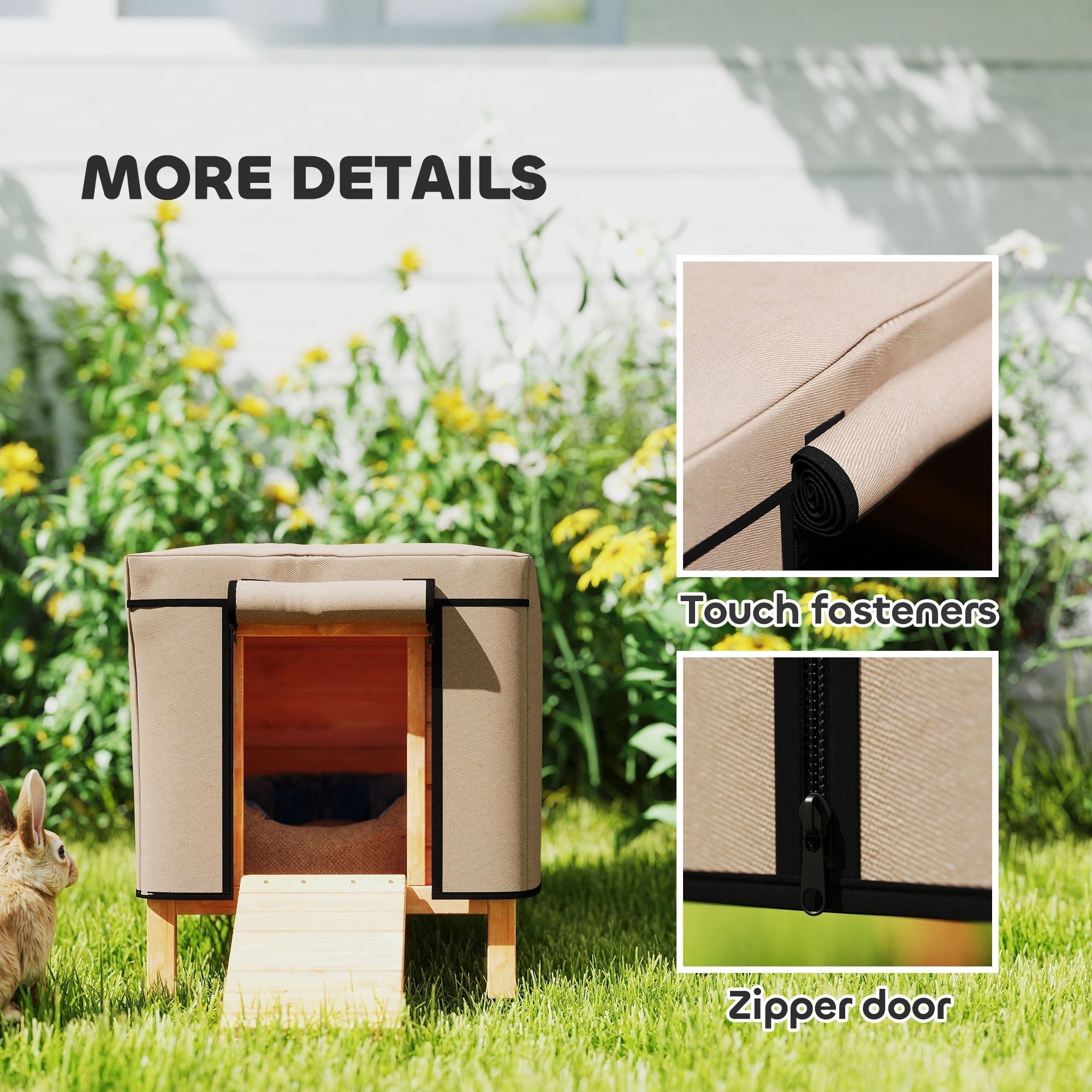 Beige oxford fabric hutch cover with zipper door for pawhut rabbit hutch 43 x 52 x 37 cm brown wooden frame