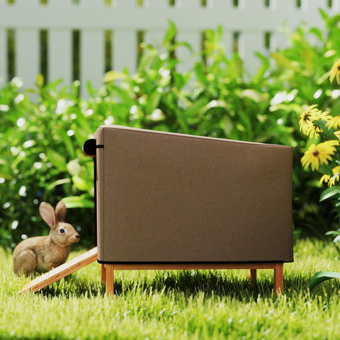 Brown oxford fabric hutch cover fits pawhut waterproof rabbit hutch with wooden legs and small ramp 43 x 52 x 37 cm