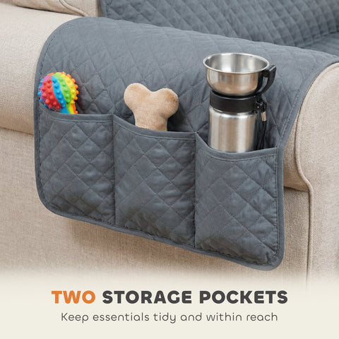 Gray quilted pawhut waterproof sofa cover with three pockets holding toys water bottle soft waterproof sofa cover