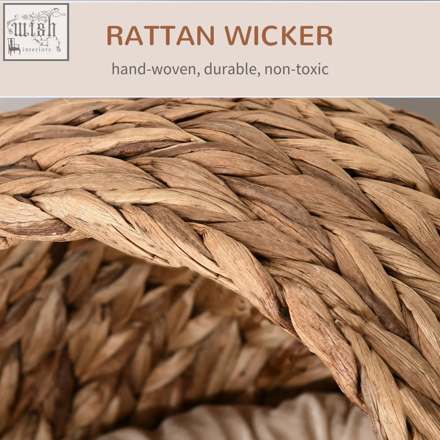 Pawhut wicker cat bed with cylindrical base in natural brown hand woven rattan cat house with soft cushion