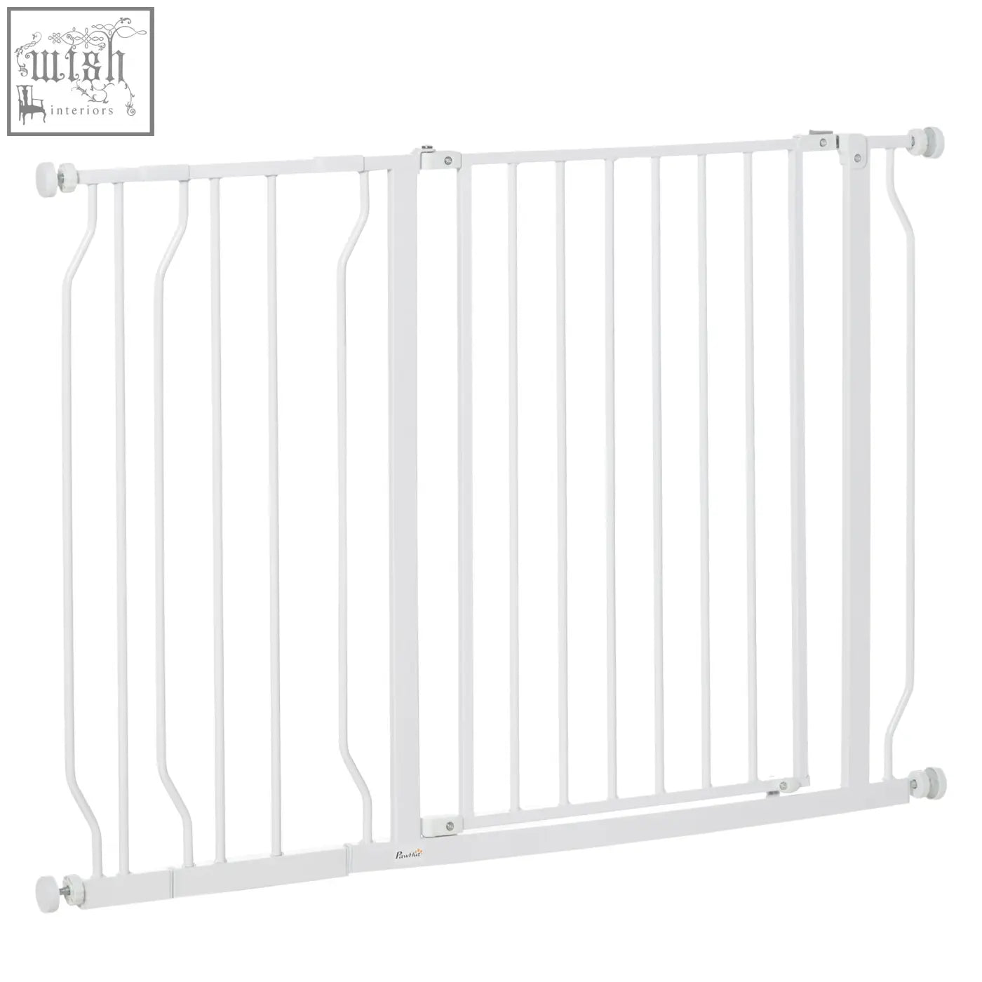 White metal pawhut wide dog safety gate with adjustable width and vertical bars for doorways and staircases