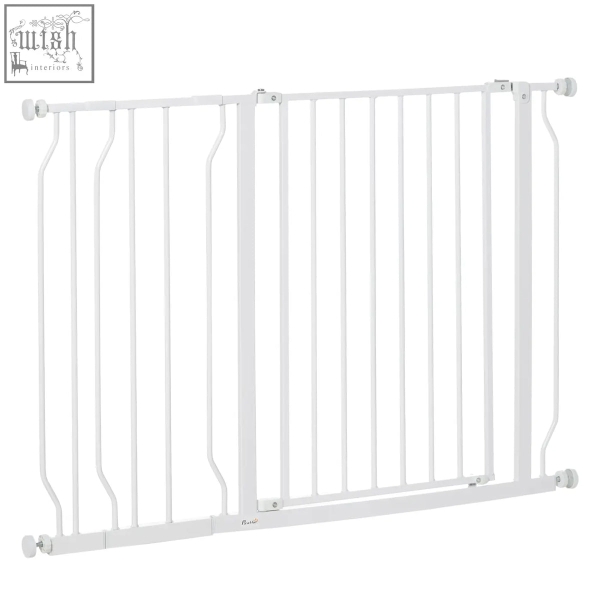 White metal pawhut wide dog safety gate with adjustable width and vertical bars for doorways and staircases