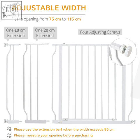 White metal pawhut wide dog safety gate with adjustable width 75 to 115 cm and two extensions for doorways