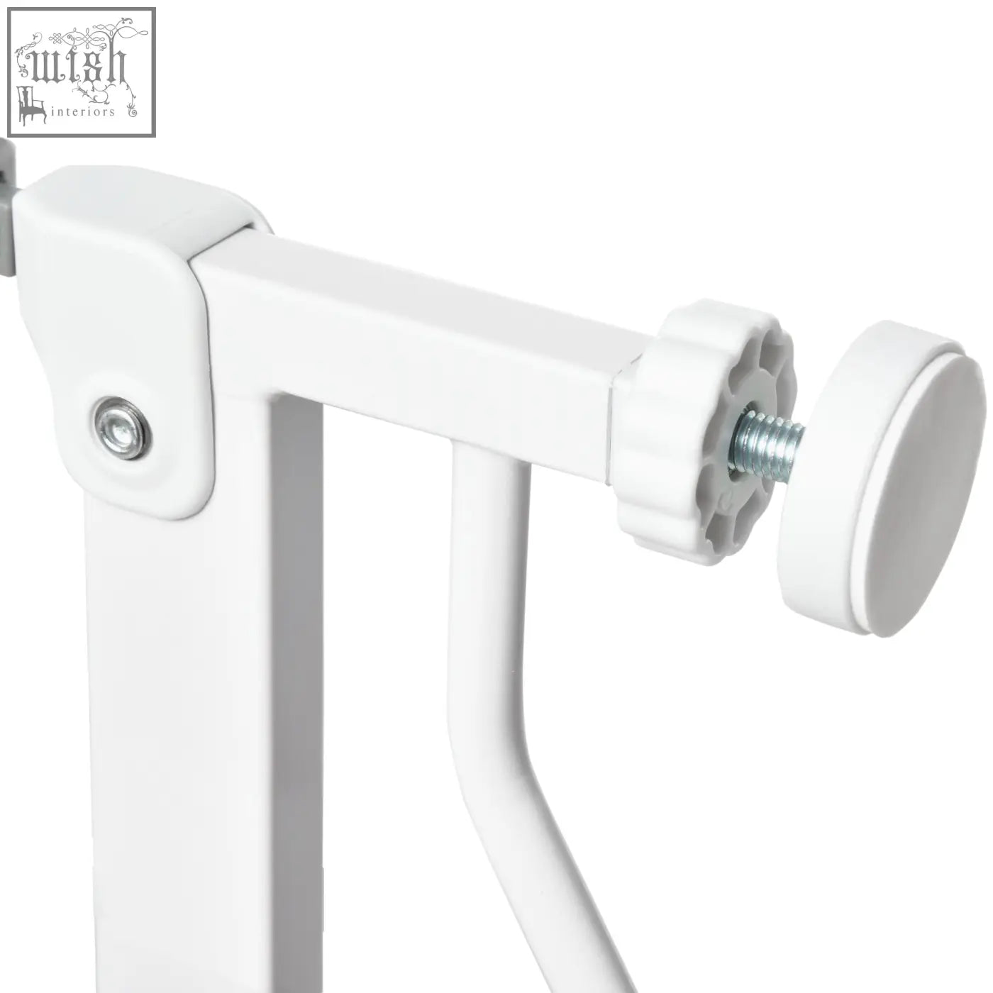 White plastic safety gate bracket with textured knob and metal screw for pawhut wide dog adjustable width safety gate