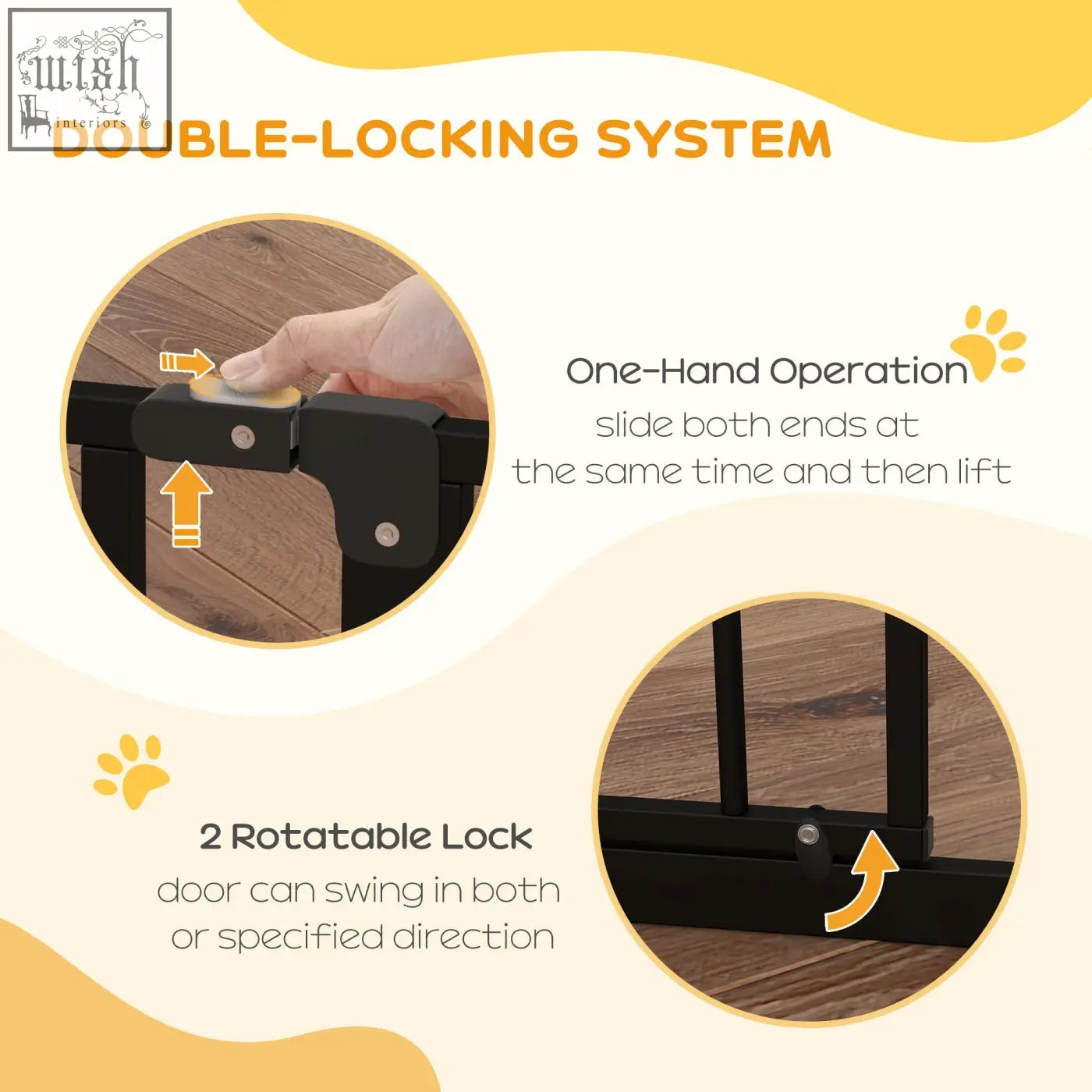Black metal pawhut wide dog safety gate with adjustable width and double-locking rotatable locks for doorways