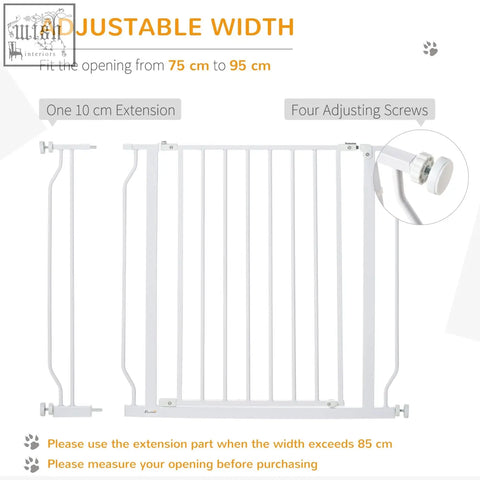 White metal pawhut wide dog safety gate with adjustable width 75 to 95 cm for doorways and staircases