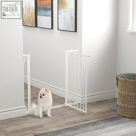 White metal pawhut wide dog safety gate with vertical bars and adjustable width for doorways and staircases