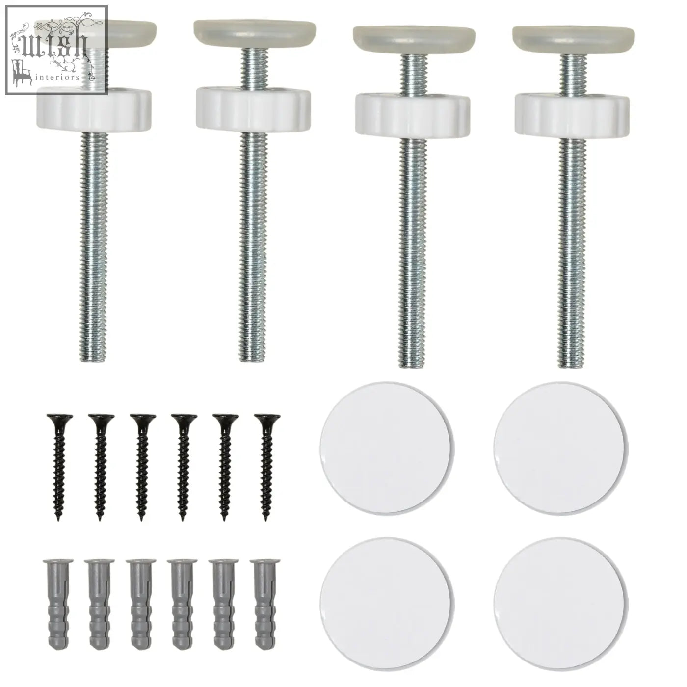 Set of four white plastic topped metal screws for pawhut wide dog safety gate with adjustable width mounting hardware