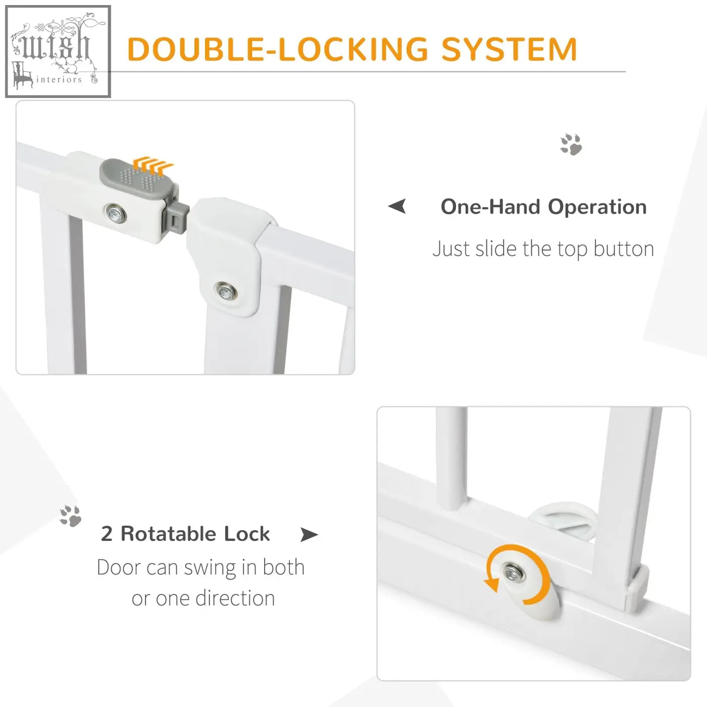 White metal pawhut wide dog safety gate with adjustable width double locking and one-hand operation for doorways