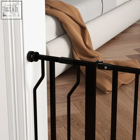 Black metal pawhut wide dog safety gate with adjustable width and sleek design for doorways hallways and staircases