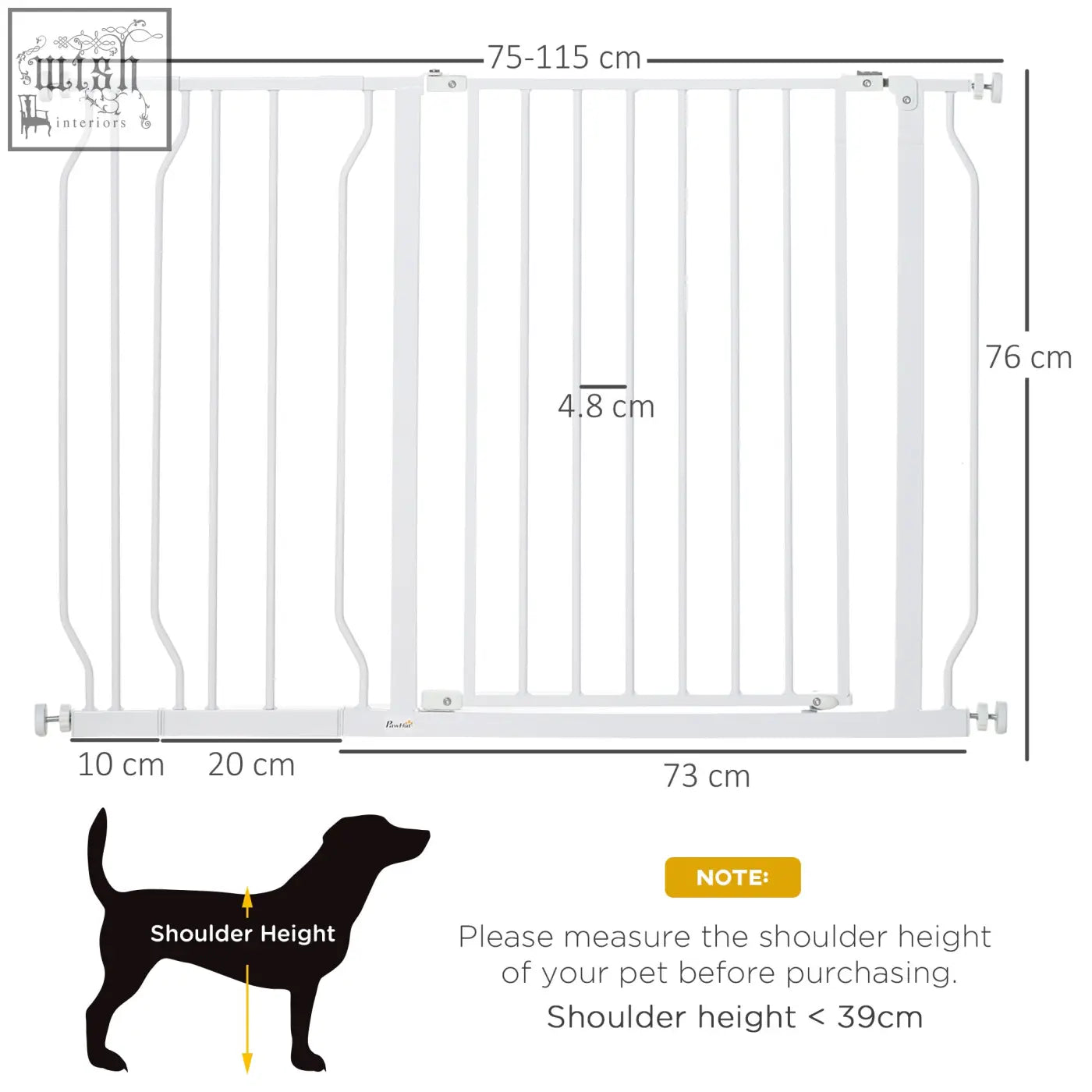 White metal pawhut wide dog safety gate with adjustable width 75-115 cm and vertical bars for secure containment