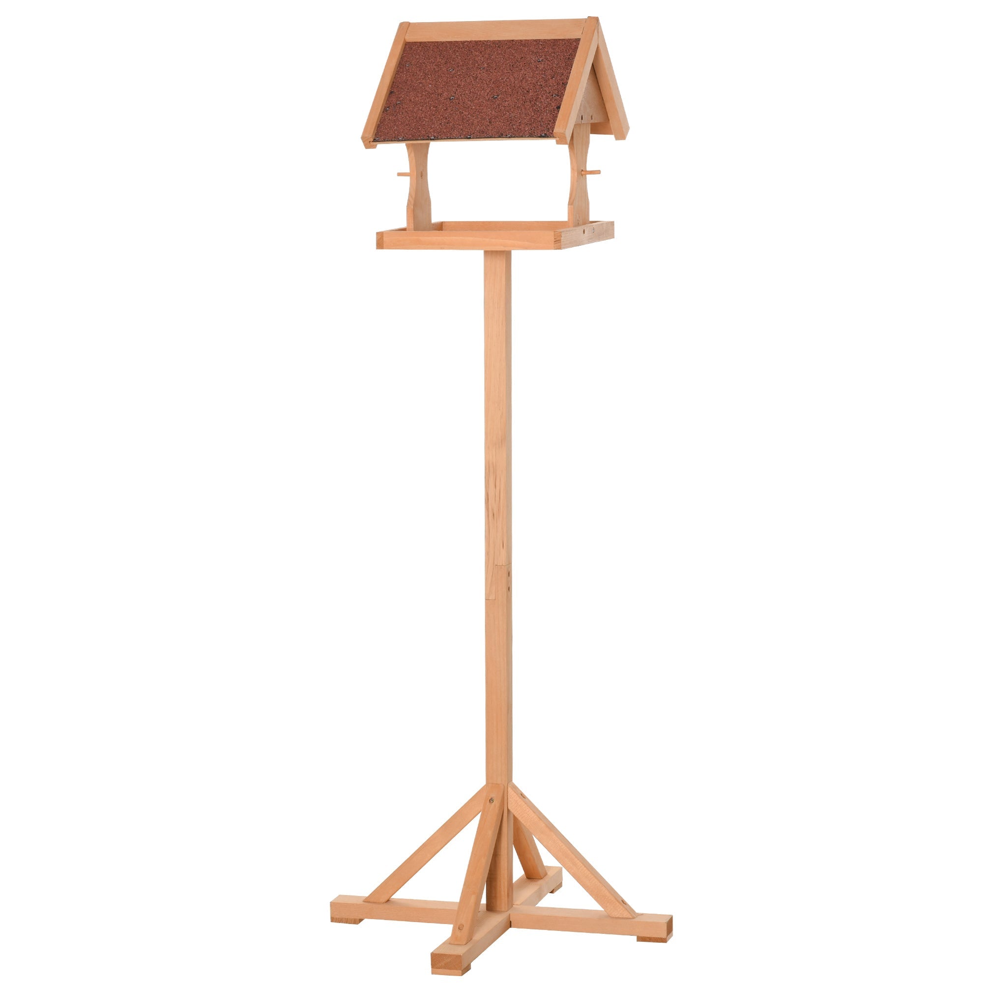 Light-colored fir wood bird feeder with brown cork roof and perches pawhut freestanding outdoor bird table