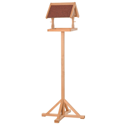 Light-colored fir wood bird feeder with brown cork roof and perches pawhut freestanding outdoor bird table
