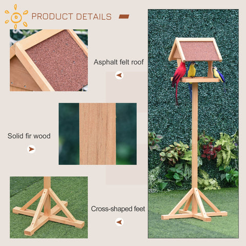 Pawhut wooden bird table bird feeder with fir wood frame and reddish brown asphalt felt roof for outdoor garden use