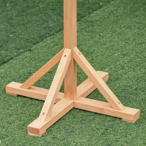 Light-colored fir wood bird feeder with sturdy tripod base for outdoor garden use by pawhut