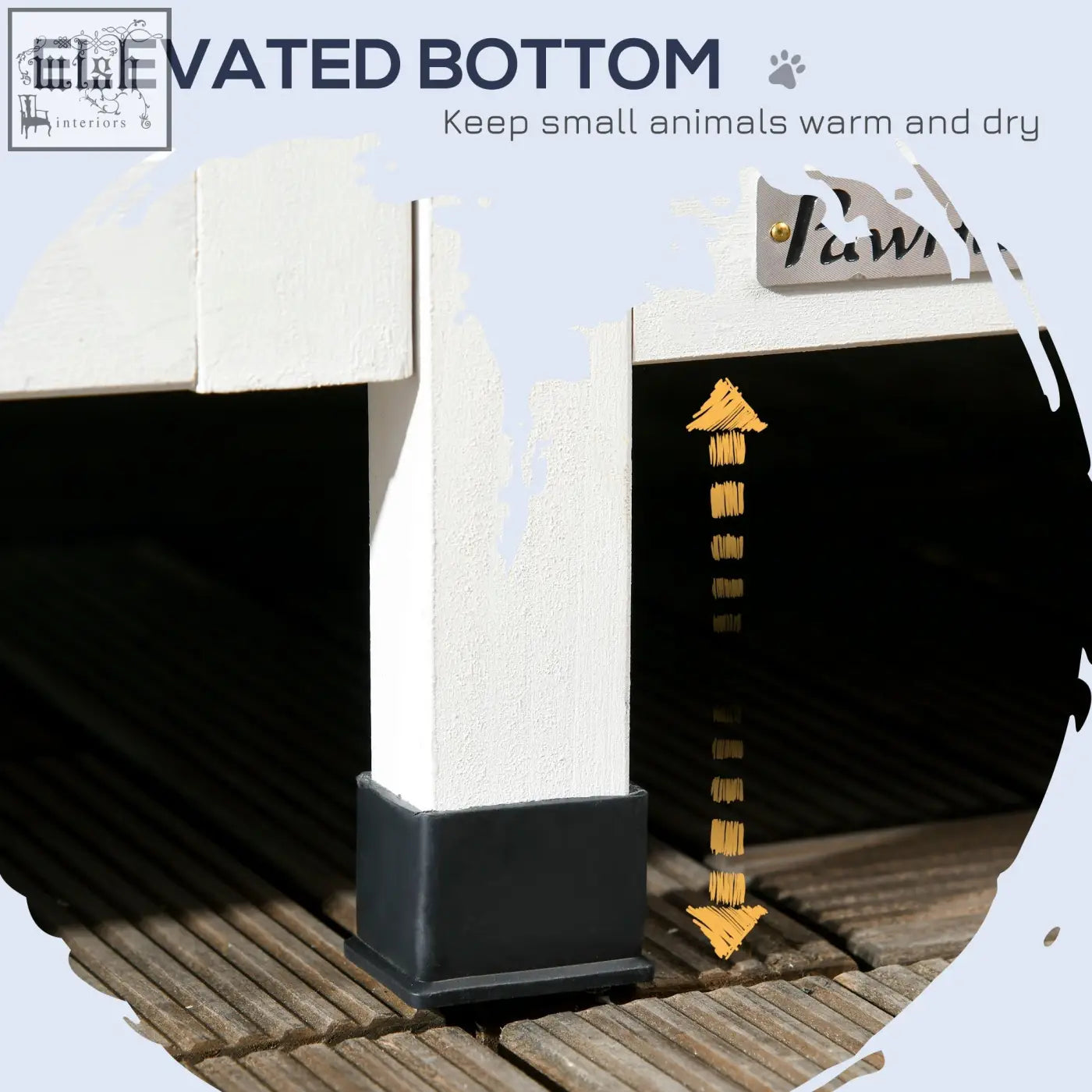 Grey pawhut wooden cat house with white wood walls black elevated plastic bottom and flower box for outdoor use