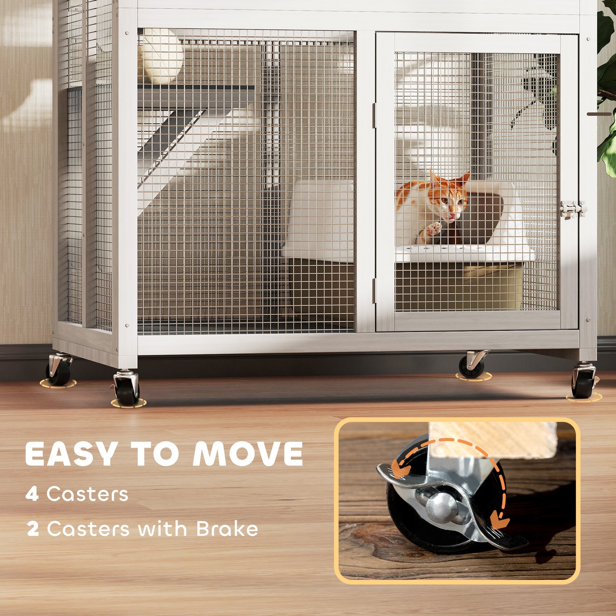 White metal cat cage with wire mesh sides and casters for mobility in pawhut outdoor cat enclosure