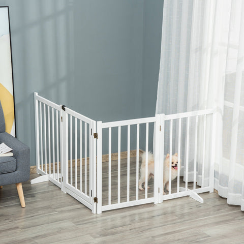 White pawhut wooden foldable pet gate with vertical slats gold-toned hinges pine wood for medium dogs indoors