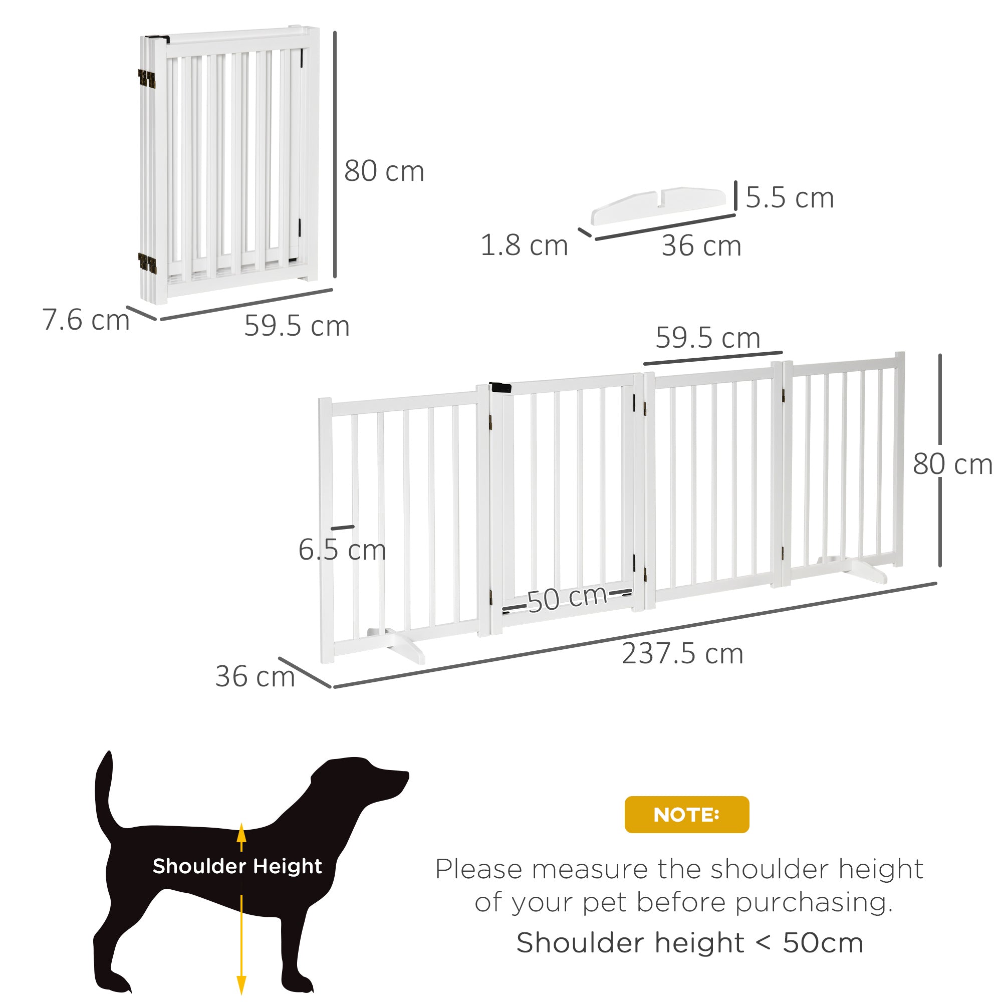 White pawhut wooden pet gate with three foldable pine wood panels for medium dogs indoor use