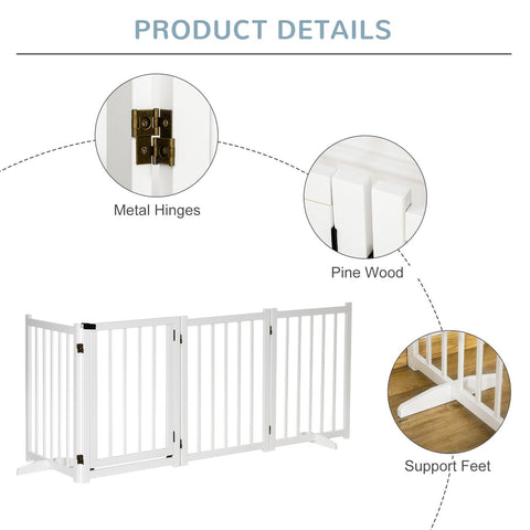 White pine wood pawhut wooden pet gate with metal hinges and support feet freestanding for small dogs
