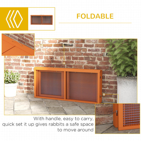 Orange pawhut wooden folding rabbit hutch with mesh sides and handle for easy carrying solid wood 50h x 110l