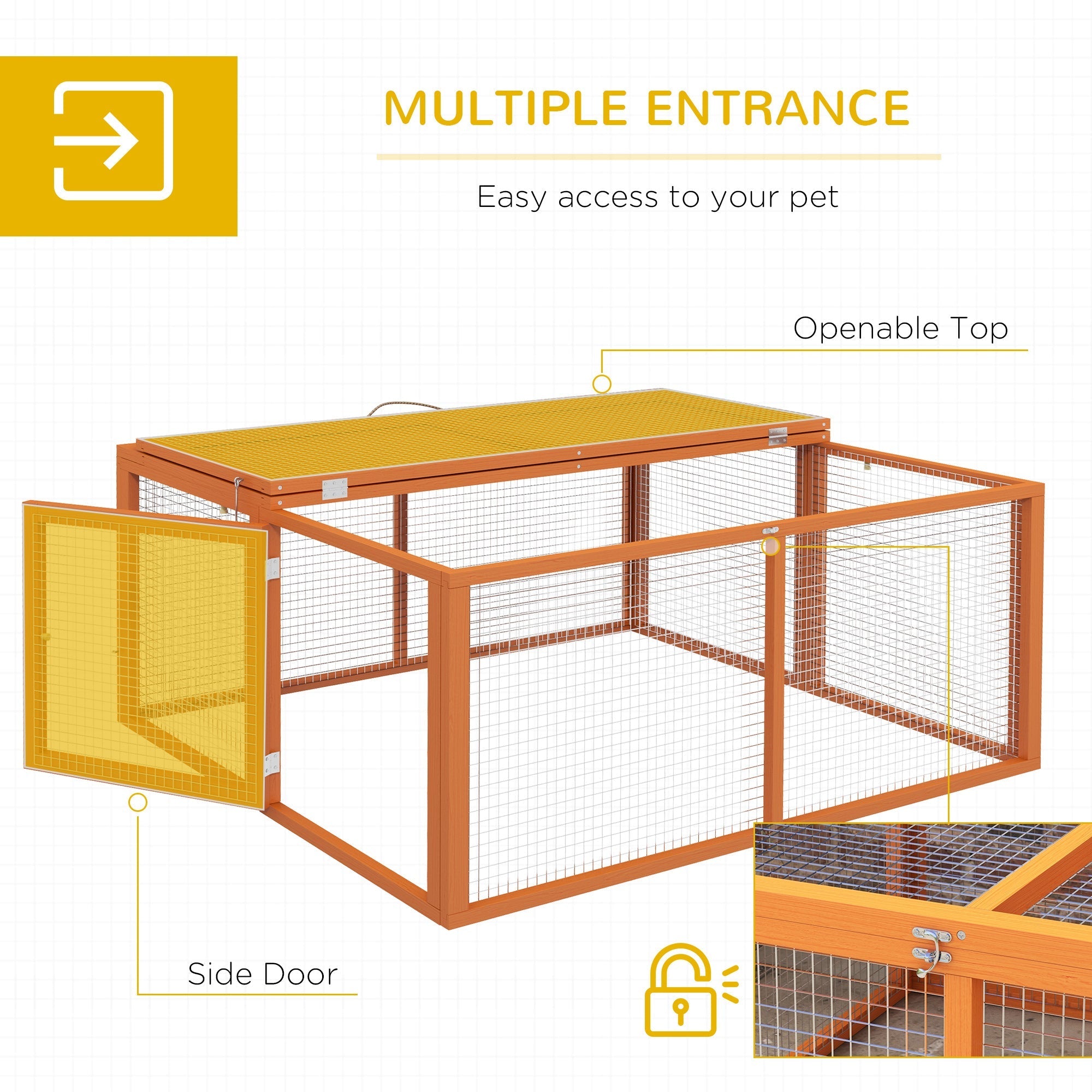 Orange pawhut wooden folding rabbit hutch with mesh sides openable top side door pet-friendly paint 50h x 110l solid wood