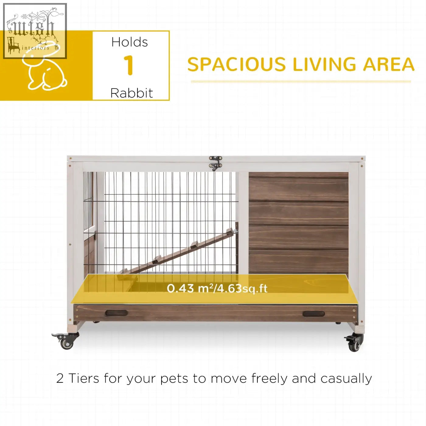 Pawhut wooden guinea pig hutch with fir wood frame two-tier design sliding door wire mesh sides and casters