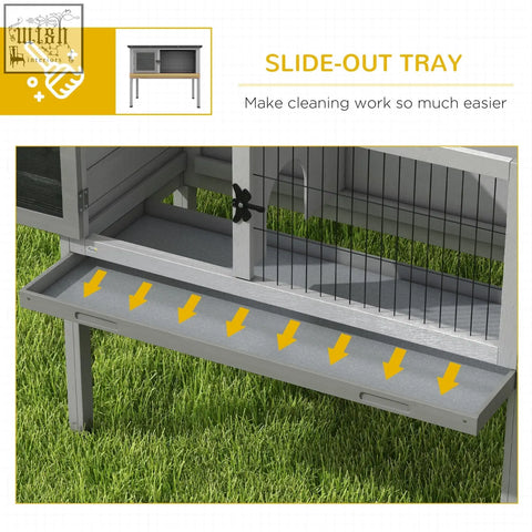 Gray metal guinea pig hutch with slide-out tray and openable asphalt roof for small animals easy cleaning