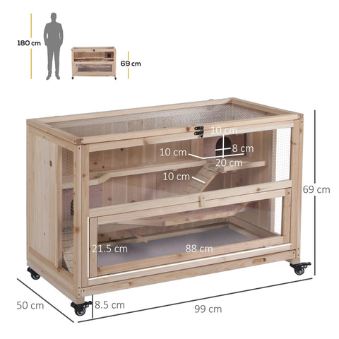 Light wooden pawhut hamster cage with mesh panels two huts two openings and multi-level interior with ramp