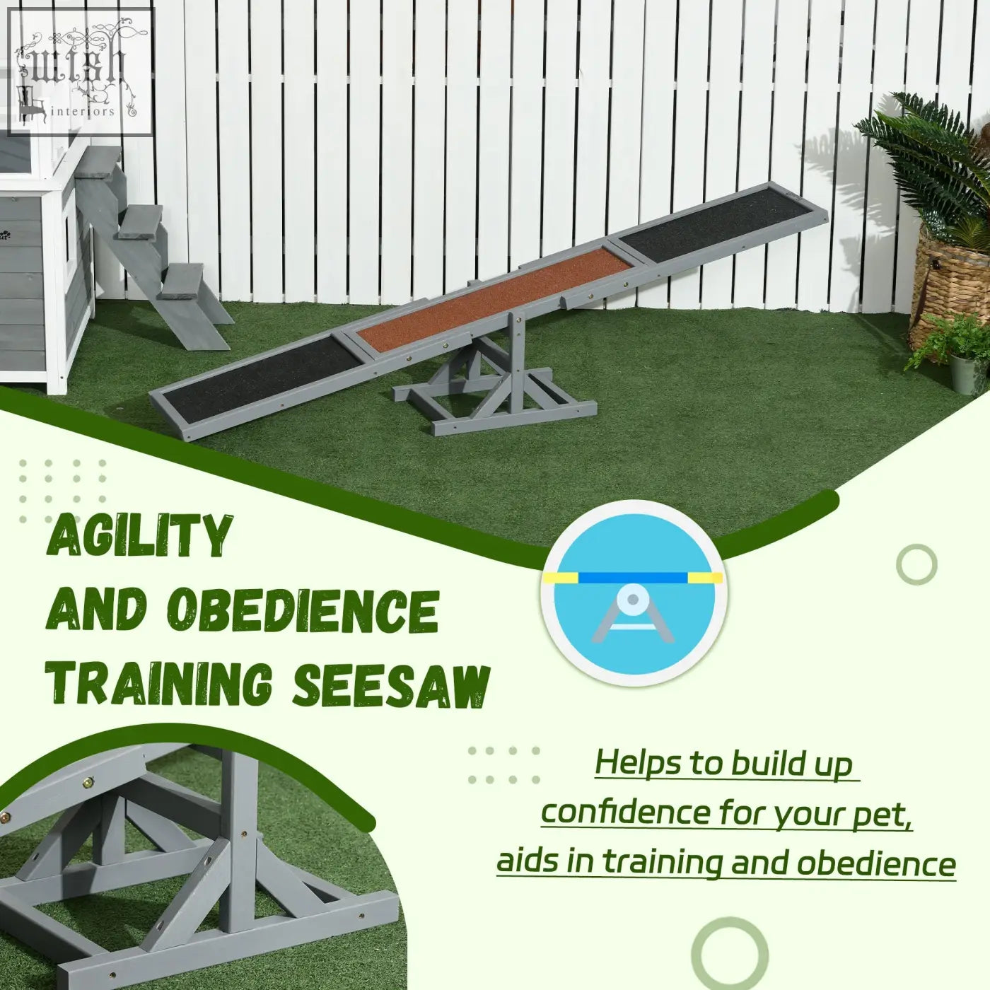 Gray and brown pawhut wooden pet seesaw made of fir wood with anti slip surface for big dog agility training