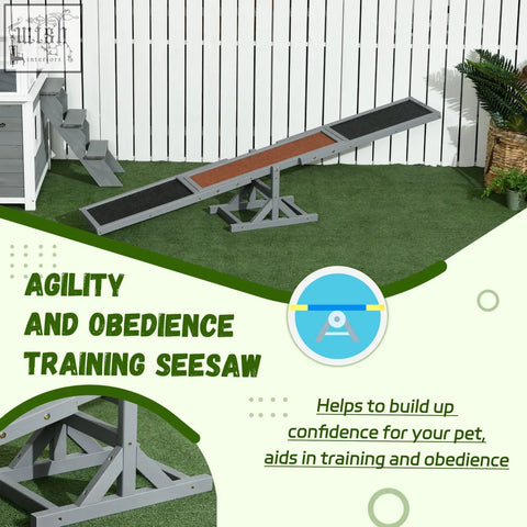 Gray and brown pawhut wooden pet seesaw made of fir wood with anti slip surface for big dog agility training