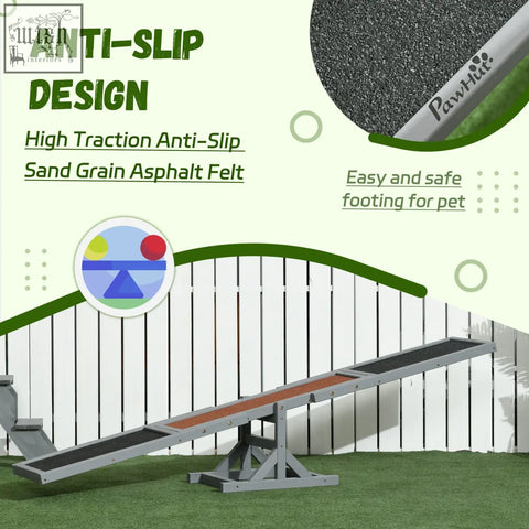 Pawhut wooden pet gray metal seesaw with fir wood center and anti slip black asphalt surface for big dogs