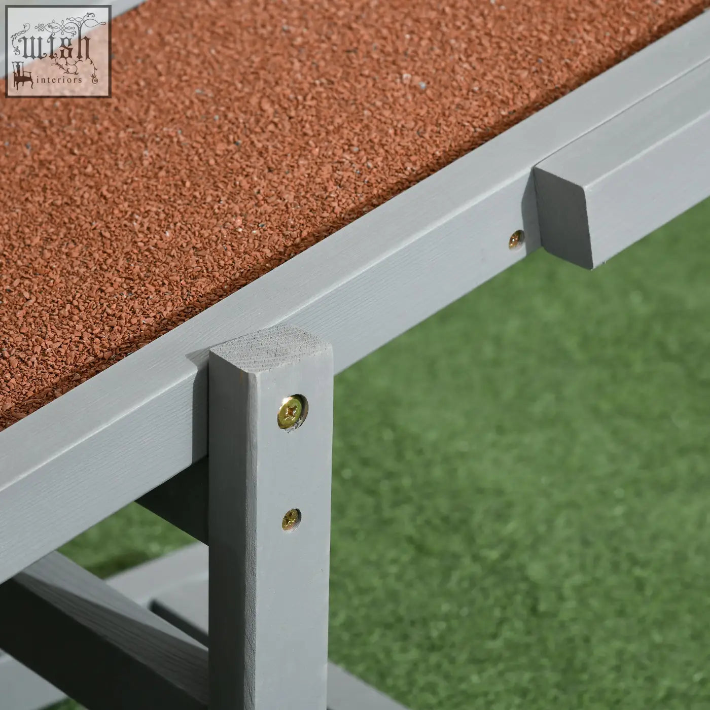 Gray metal-framed pawhut wooden pet seesaw with textured brown cork anti-slip surface for big dogs agility using fir wood