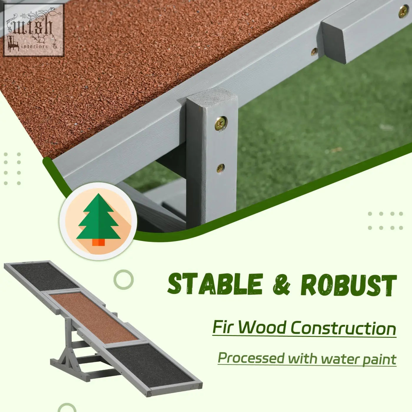 Pawhut wooden pet seesaw for big dogs with grey fir wood construction and anti slip surface for agility training
