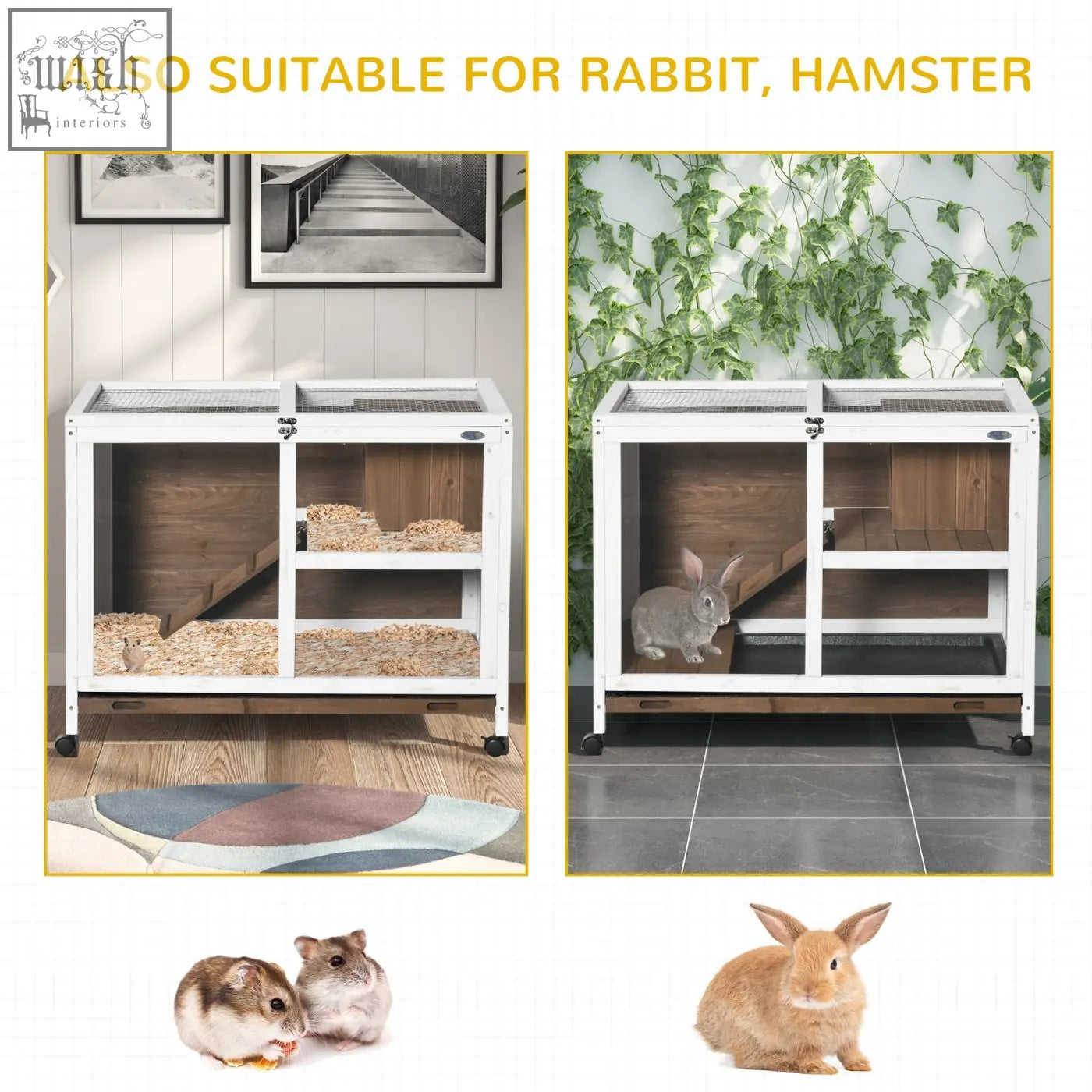 White wooden rabbit hutch with glass panels and metal mesh top by pawhut wooden rabbit for rabbits or hamsters